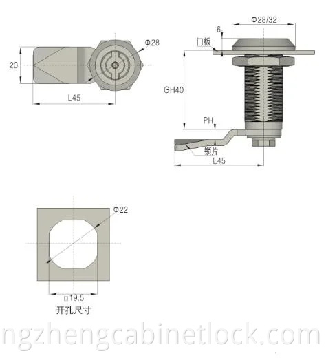 Zonzen Zinklegierung Wasserdichte Cam Lock Panel Cam Lock für Schrankschublade Ms705-40-62